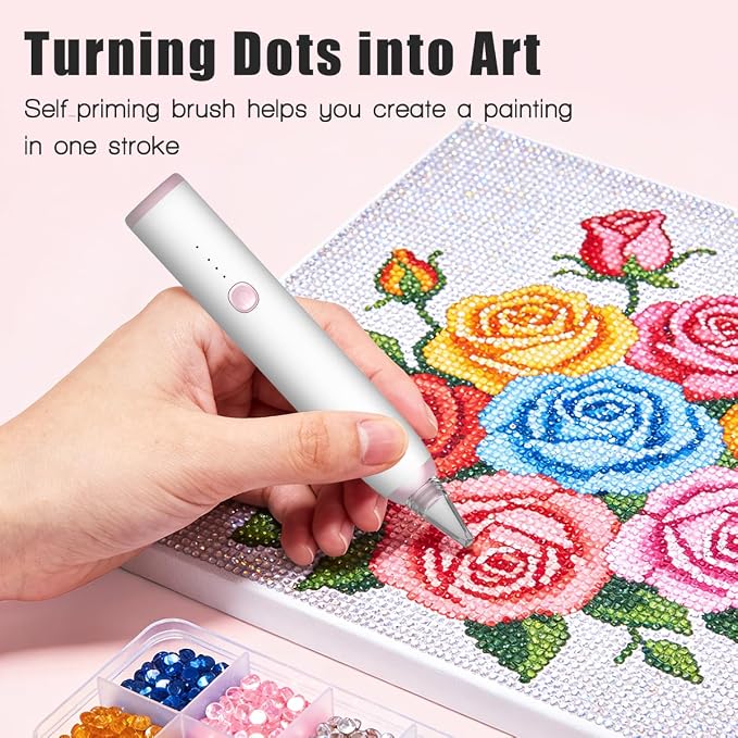 Electric Diamond Painting Pen, Cordless Vacuum Diamond Art Pen Low-Noise, Wax-Free, 3-Speed Adjustable, Rechargeable, Lightweight, Long-Lasting Electric Pen for Diamond Painting Accessories and Tools