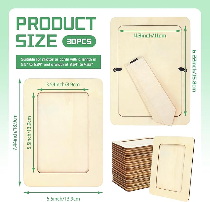 VOKOY 30 Pack Wooden Picture Frames for Crafts, 4" x 6" Photos DIY Wood Frames for Crafting,Unfinished Standing Photo Frames DIY Crafts Wood Decorate for Birthday Party Gifts