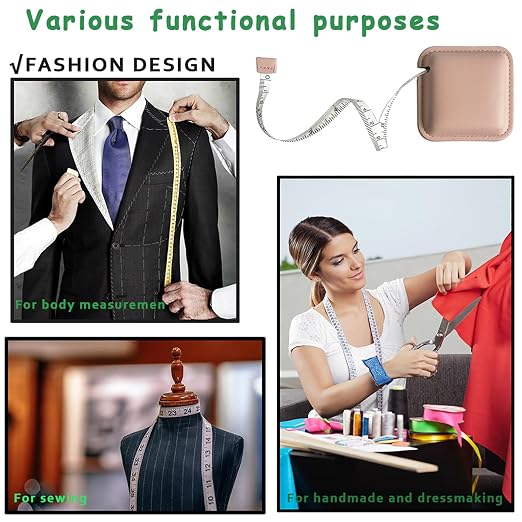 Tape Measure for Body Measuring Medical Body Cloth Tailor Craft Dieting Measuring Tape, 79 Inch/2 M Dual Sided Retractable Measuring Tape for Body Fabric Sewing Measurements Square(Pink)