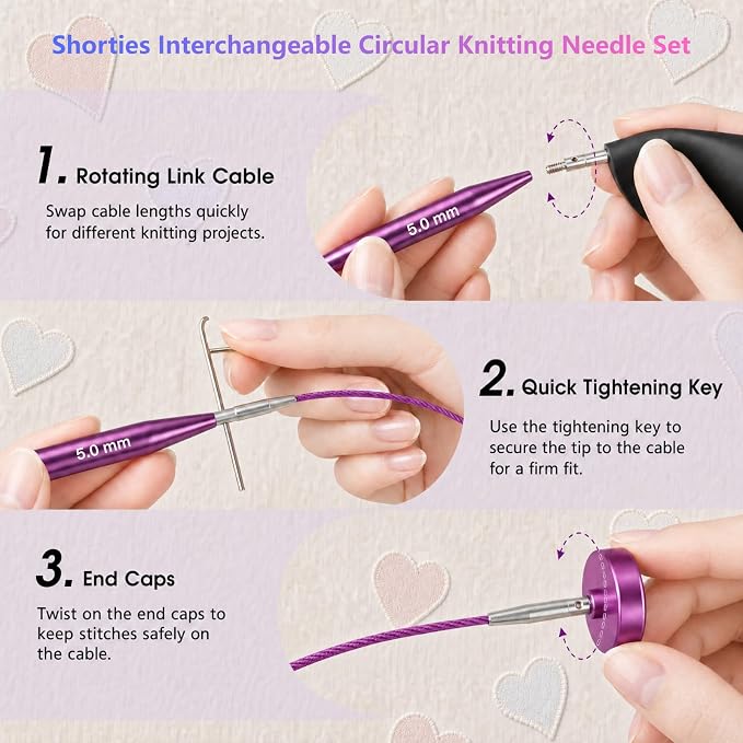 Froggod 3-Inch (8cm) Short Interchangeable Circular Knitting Needles Set
