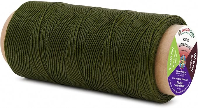Mandala Crafts 100M 0.65mm Olive Green Leather Sewing Round Waxed Thread