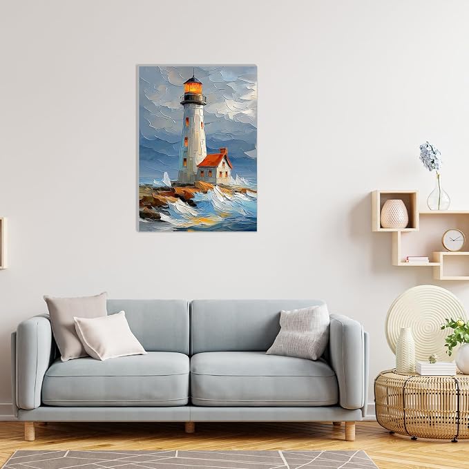 MAXBYE Lighthouse Framed Paint by Numbers Kits for Adults with Wooden Easel, Easy DIY Adult Paint by Number Kits on Canvas, Paintings Kit for Beginners Gift Home Wall Garden Decor 10×14 Inch