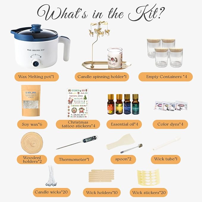 Scented Candle Making Kit with Wax Melting Pot and Candle Spinning Holder | DIY Candle Maker Set for Adult Glass Jars with Soy Wax, Essential Oil, Dyes to Make Your Own Candles