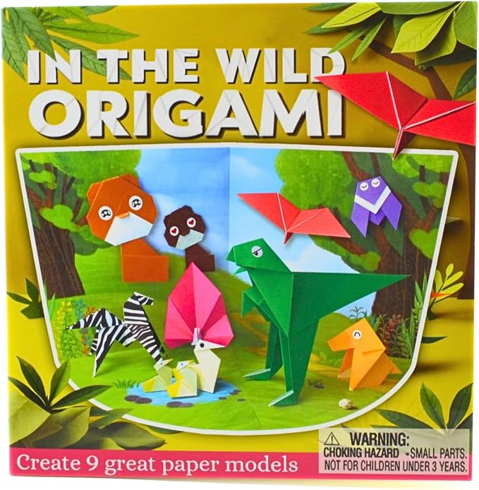 House of Marbles Wildlife Origami Kit for Kids - Beginner Paper Folding Craft Set with 30 Sheets, 9 Animal Models, Stickers & Display Scene