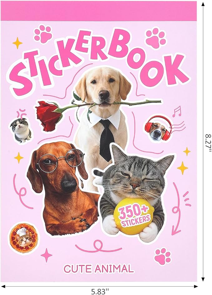 350+ Funny Dog Cat Stickers, Cute Animal Sticker Book for Water Bottles Journaling Laptop Scrapbook Guitar Suitcase Phone Snowboard Planner, Waterproof Vinyl Gifts for Women Men Girl Kids Adult Teens