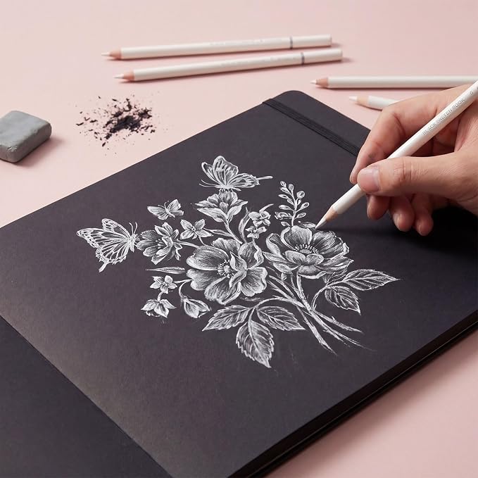 160 GSM Black Paper Sketchbook 9 × 12 in, 50 Sheets Black Paper Notebook