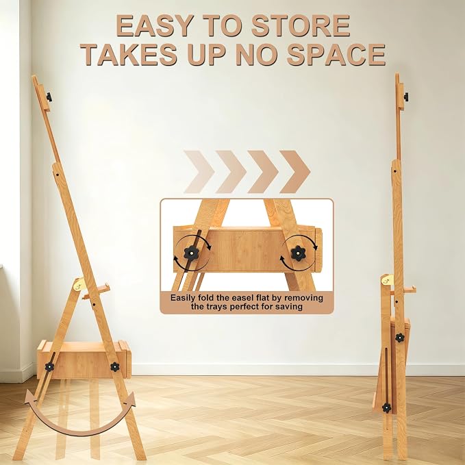Large Beech Wood H-Frame Easel,Painting Easel with Storage Drawer,Up to 36" | Multi-Function Studio Easel, Professional Foldable Artist Easel Stand for Painting, Holds Canvas Art up to 36"