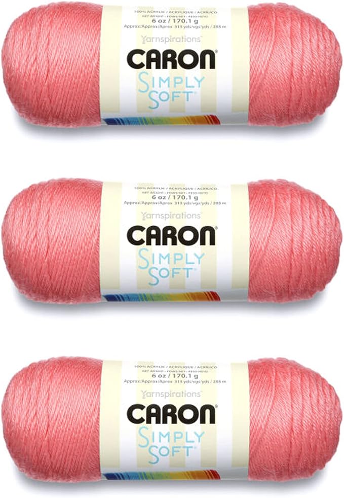 Caron Simply Soft Yarn for Crocheting & Knitting, Strawberry, 3-Pack | #4 Worsted Yarn, 100% Acrylic, Soft Crochet Yarn for Crocheting, Knitting, Garments & DIY Projects, 315yd, 170g/6oz per skein