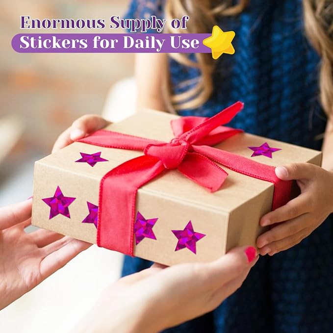 Imeepa 500PCS Holographic Purple Star Stickers, 1" Reward Labels