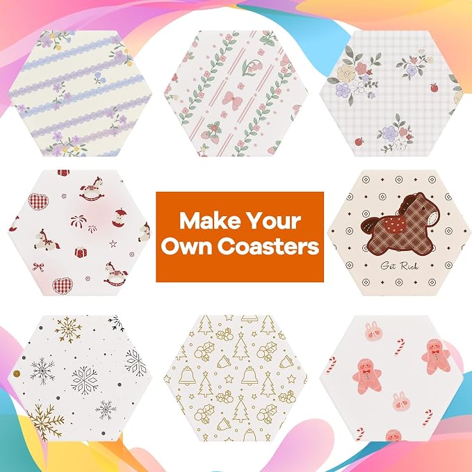 24 Pcs Ceramic Tiles for Crafts White Ceramic Coasters for Crafts with Cork Backing Pads Blank Unglazed Tiles for Painting Alcohol Ink Acrylic Pouring DIY Coaster Hexagon