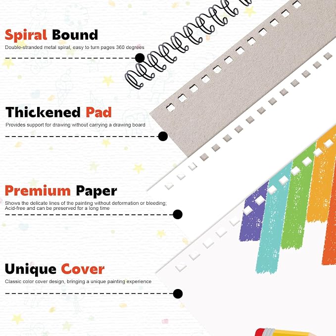Sketch Book 9 x 12 Inch Drawing Pad for Kids Adults Beginners Acid Free Paper Spiral Bound Sketchbook for Drawing Colored Pencils Charcoal Pastels Art Class Travel