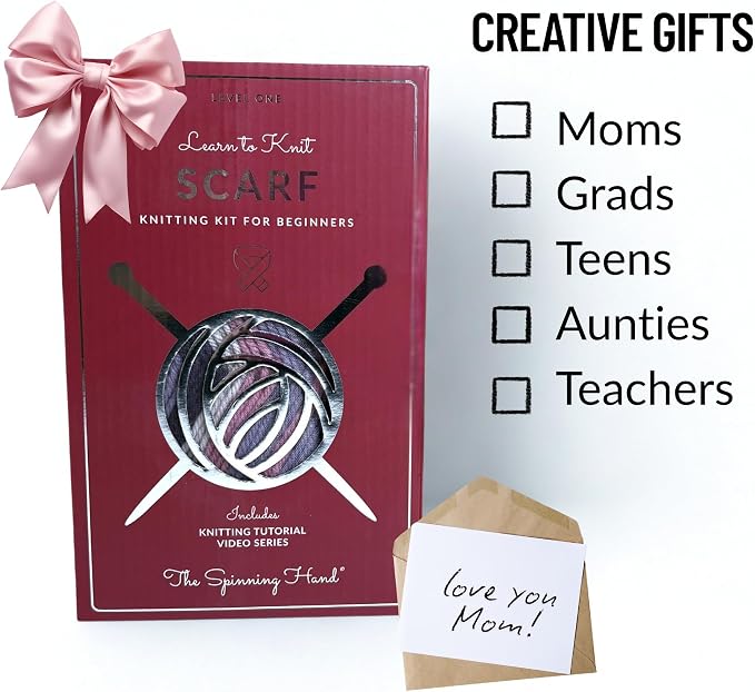 The Spinning Hand Knitting Kit for Beginners Adults – Educator-Designed, Self-Striping Wool Yarn, Bamboo Needles & Video Tutorials (Fresh Figs)