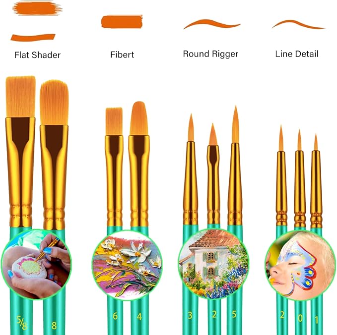 Artstorys Paint Brushes Set, 30 Pcs Acrylic Oil Watercolor Painting Brushes | Artist Paintbrushes (Nylon Hair Wood Handles) for Adult Drawing, Great for Face, Rock & Canvas, Arts Craft Supplies, Green