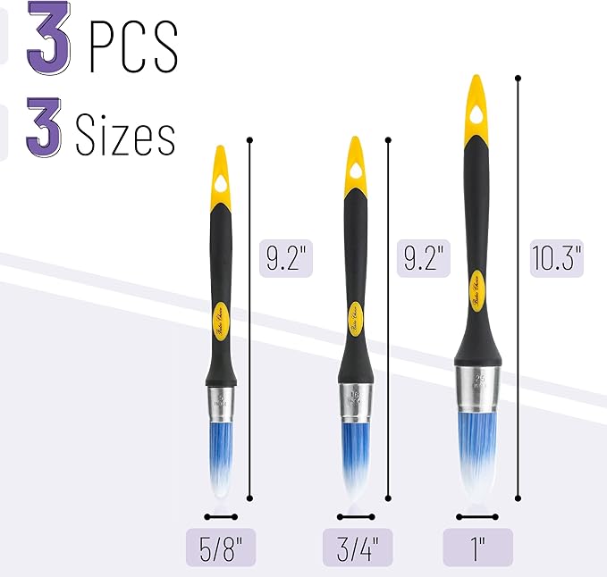 Bates- Trim Paint Brush, 3 pcs, 5/8”, 3/4” and 1” (Pack of 3)