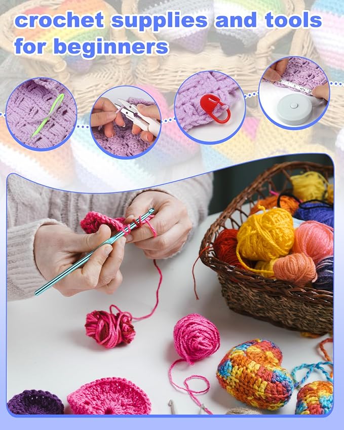 Aeelike Crochet Kits for Beginners Adults Kid, Complete Crochet Set, Pink | Crochet Kit for Beginners Young and Old, All-inclusive Kit with Crochet Hooks 655 Yards Yarn Instruction Knit Bag, Ideal Gift