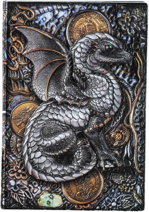 Futhark DND Notebook/Journal - 200 Pages with 3D Colored Baby Dragon Whelp Embossed Faux Leather Cover with Pen and Pen Holder - Ideal for Dungeons & Dragons/D&D. Great RPG Accessories Gift for DM
