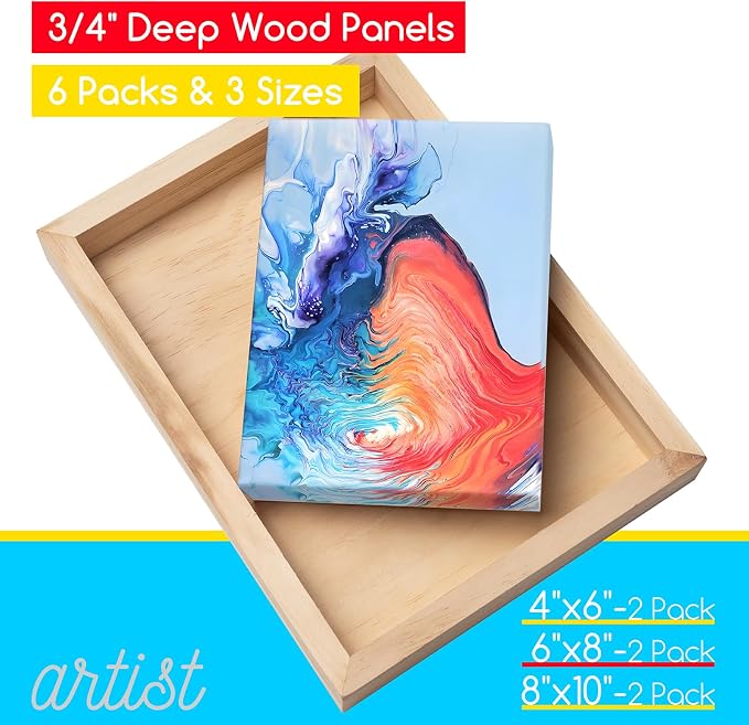 MEEDEN Unfinished Wood Canvas Board:4x6 6x8 8x10 Canvas Panel Pack of 6