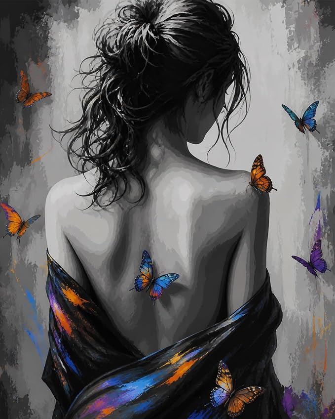 MIRCVSH People Paint by Numbers Kit for Adults,Girl's Back Paint by Number Kits for Adults Beginner,DIY Unframed Girl and Butterfly Watercolor Oil Painting Kits for Home Wall Decor 16x20 Inch.