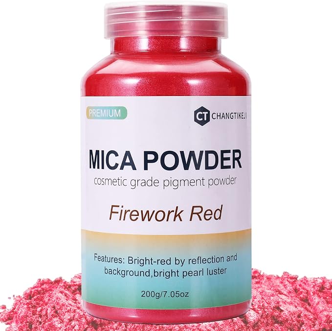 Mica Powder,7.05OZ（200g）,Firework Red Mica Powder Pigment for Epoxy Resin，Lip Gloss，Paint，Dye，Soap Making，Nail Polish,Candle Making,Bath Bombs(Firework Red)
