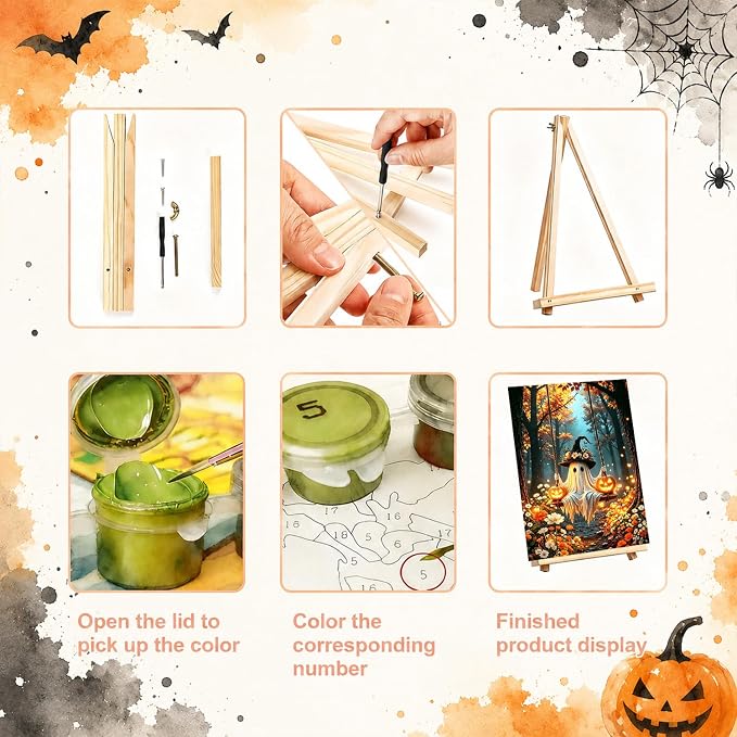 bleihum 4 Pack Halloween Paint by Numbers Kit for Adults with Frame Easel