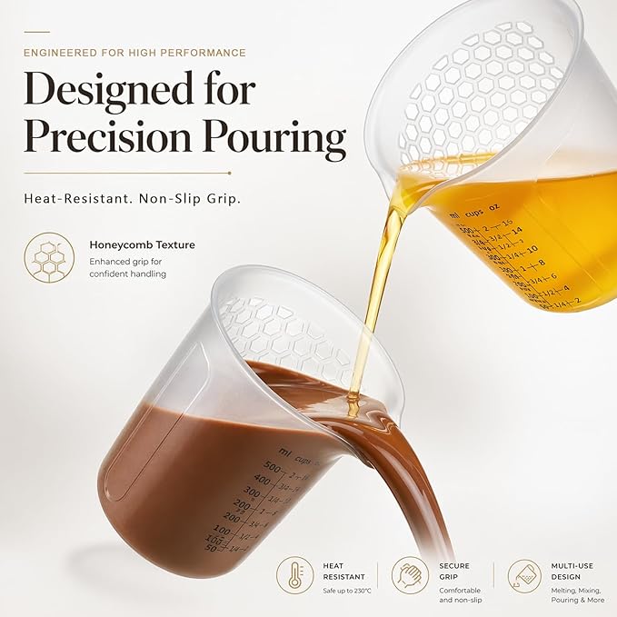 Palksky Silicone Measuring Cups Set 1-Cup & 1-Cup & 2-Cup with 3PCS Jar Spatula, Microwave Safe, Honeycomb Heat-Control Grip, Easy-Read Liquid Measuring for Baking, Cooking & Chocolate Melting
