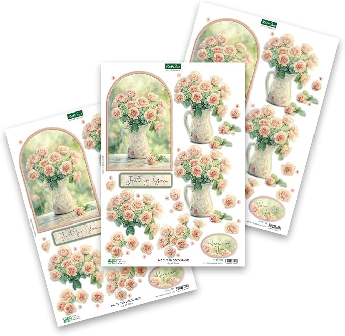 Katy Sue Designs Thinking of You 3D Die Cut Decoupage Collection for Card Making Supplies. Contains 12 Sheets of Katy Sue Die Cut Decoupage Featuring Lavender, Lillies, Hydrangea, and Roses