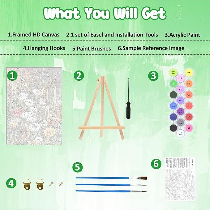 MAXBYE Framed Paint by Numbers Kits for Adults with Wooden Easel, Floral Botanical Easy DIY Adult Paint by Number Kits on Canvas, Paintings Kit for Beginners Gift Home Wall Garden Decor 10×14 Inch