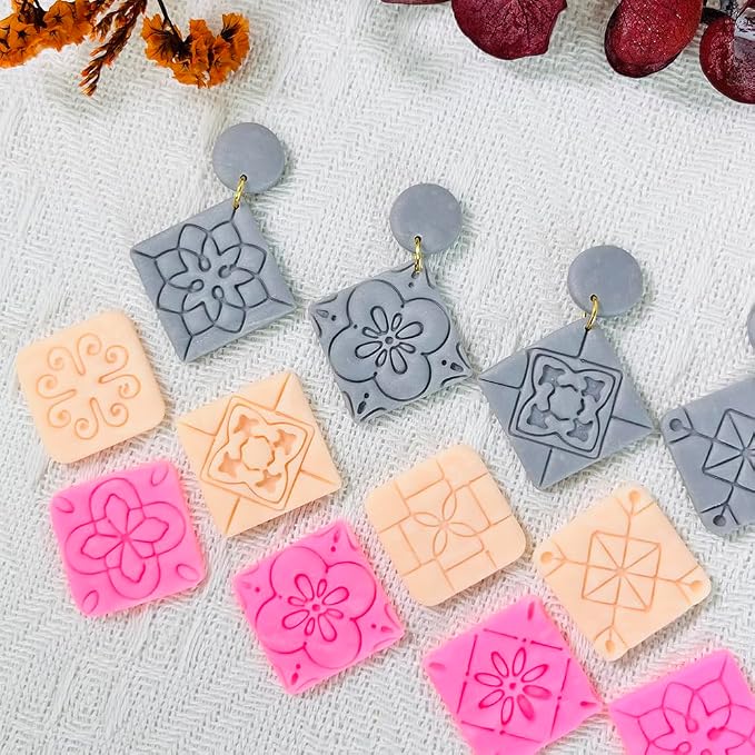 Xaekicr 8PCS Tile Pattern Polymer Clay Cutters Set – Mediterranean Geometric Clay Cutters and Textured Molds, Clay Tools for Polymer Clay Jewelry and Crafts