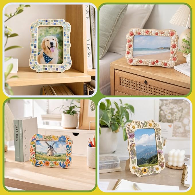 VOKOY 50 Pack DIY Wooden Picture Frames for Crafts,Vintage Wave Shape | DIY Wood Craft Picture Frames for 4" x 6" Photos,Unfinished Standing Wood Photo Frame,Wood Decorate for Birthday Party Gifts