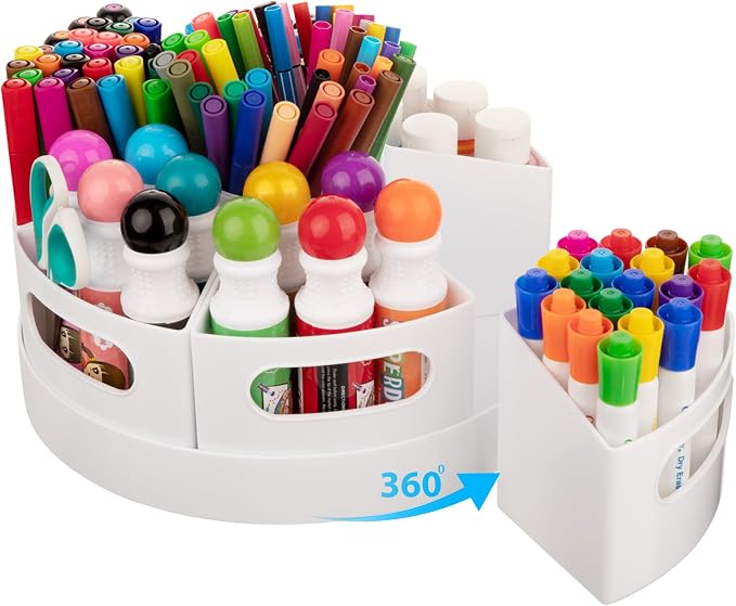 CraftGenes Rotating Art Supply Organizer, 7 Removable Compartments, White