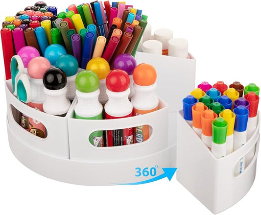 CraftGenes Rotating Art Supply Organizer, 7 Removable Compartments, White