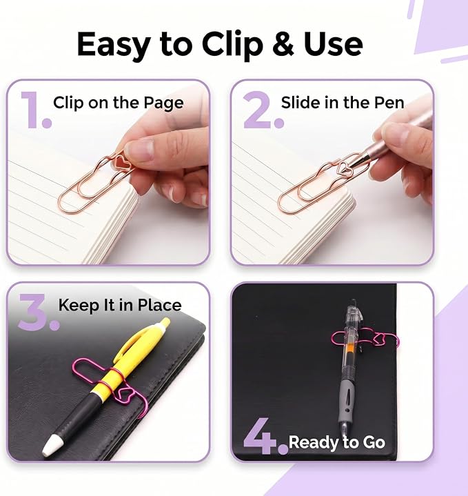 15 Pcs Metal Pen Holder Clips for Notebook, Planner Accessories