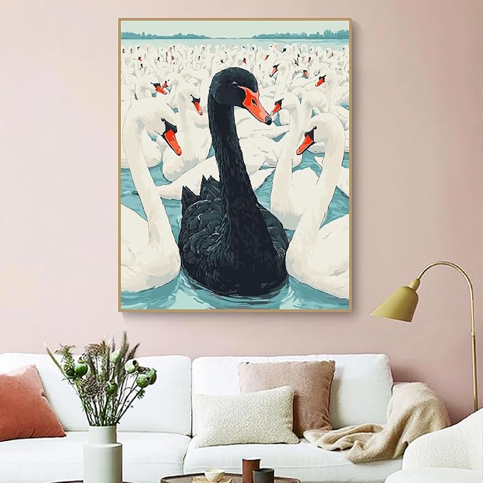 ZRIZQ Paint by Numbers Kit for Adults Beginner Swan,Animal,16x20 | Full set with wooden brushes,rolled canvas,rich paints.Calming activity.Beginner friendly.Just open and paint.