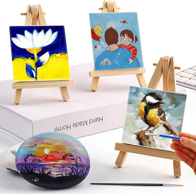Mini Canvas and Easel, Cridoz 47 Pieces Small Canvas Painting Set Includes Mini Easel, Acrylic Paint, Paintbrushes and Palette for Artists Art Party Sip and Paint Night