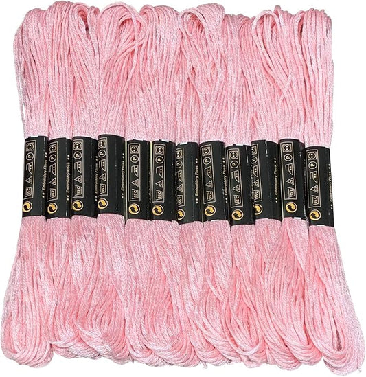 12 Skeins Embroidery Floss Pink Color, Friendship Bracelet String Cross Stitch Embroidery Thread Floss Bracelet Making Yarn, Craft Floss（Pink）