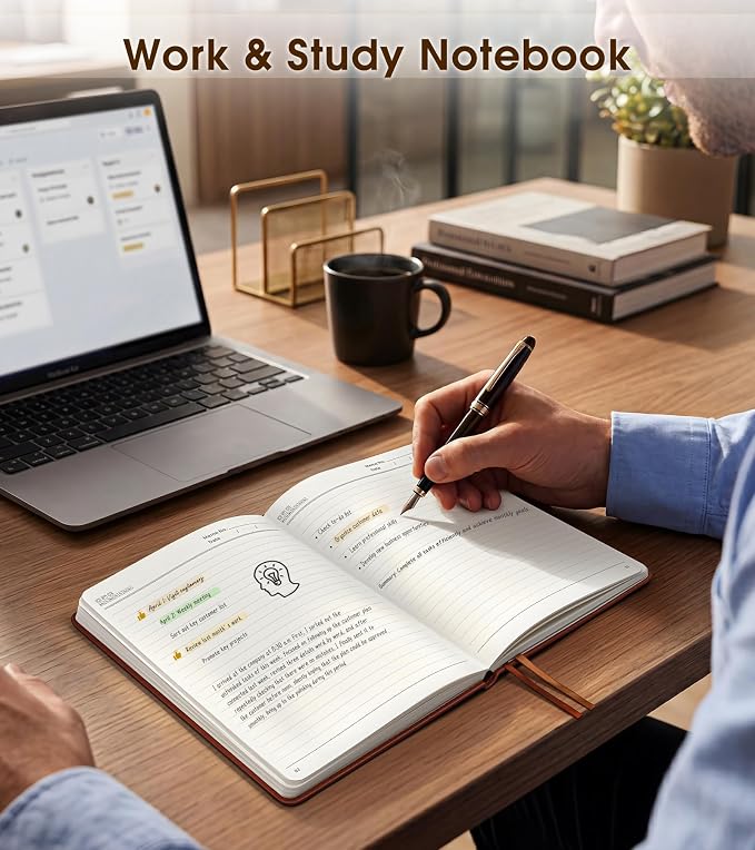 Lined Journal Notebook, A5 Hardcover Leather Journals for Writing, 160 Numbered Pages, 5.7'' x 8.3'' Journaling Notebooks for Men Women, Thick Paper College Ruled Journal for Work Office School, Brown
