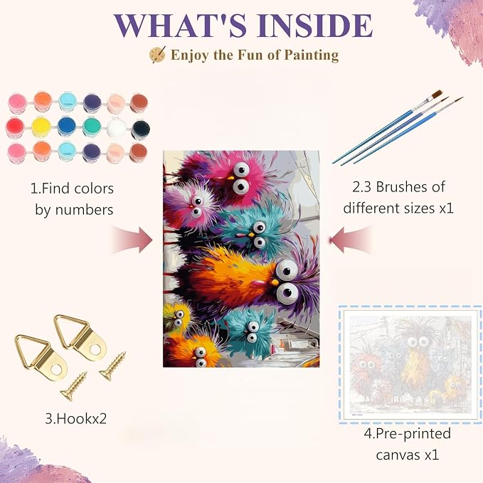 Funny Chicken Paint by Numbers Kit On Canvas for Adults Beginners 16x20In | DIY Acrylic Animal Oil Painting Kits Relaxing Hand Painted Canvas Art for Home Wall Decor