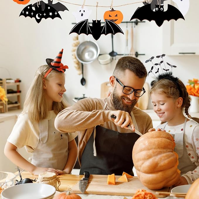 Large Size 7inch Wooden Halloween Ornaments to Paint,Bat Cutouts Unfinished DIY Blank Unfinished Pumpkin Wood Discs Ornament for Crafts Hanging Autumn Decorations 10PCS