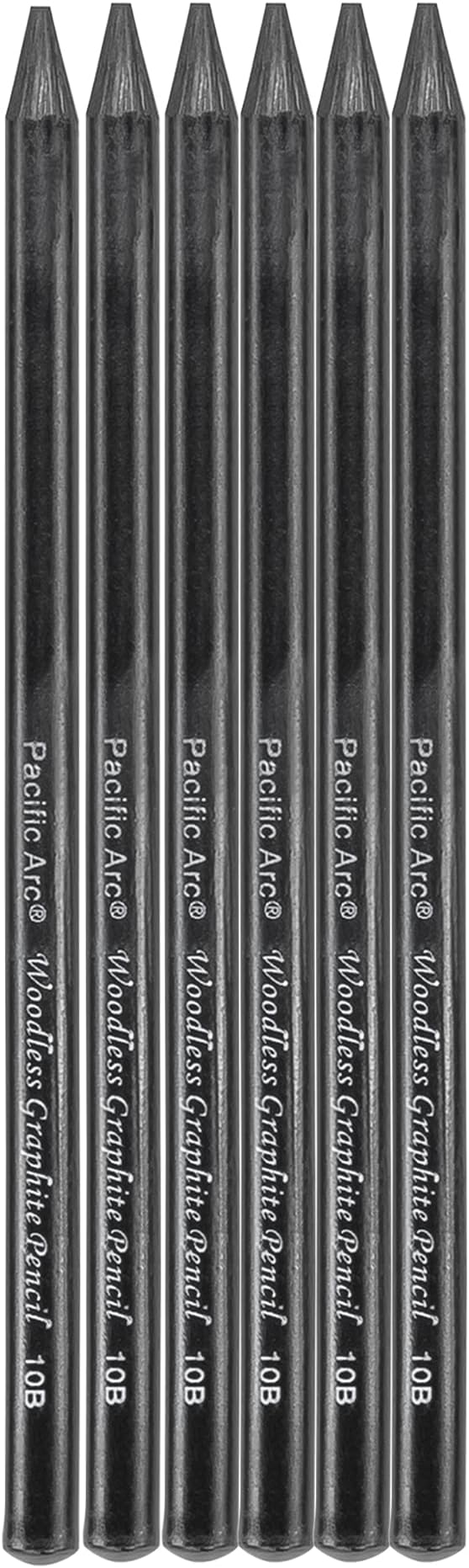 Pacific Arc Woodless Graphite Pencil 6 Pack Set, 10B, for Sketching, Drawing, Coloring and Art