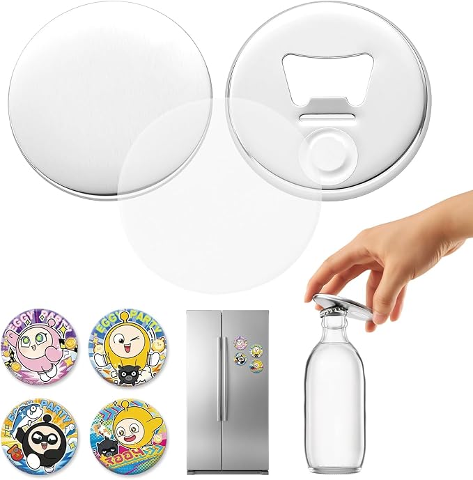 VEVOR Button Maker Supplies 50 Sets 3 in / 75 mm Magnet Button Parts, with Magnetic and Bottle Opener Backs, Metal Shells, Clear Mylar Films, and Blank Circle Papers, for Home DIY, Kitchen Decor