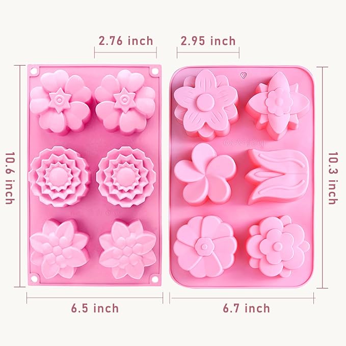Silicone Soap Molds, different Cavities Soap Mold with Different Shapes, Perfect for Soap Making, Handmade Cake Chocolate Desserts Biscuit Pudding Teacake Jelly （3 Pack - Flower）