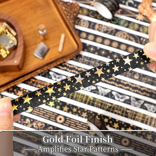 icceemee 36 Rolls Starry Theme Washi Tape Set with Celestial Patterns - Writeable Decorative Tapes for Scrapbooking, Junk Journal Supplies, Bullet Journaling 0.6" x 79" per Roll