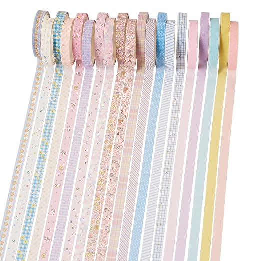 20 Rolls Washi Tape Set 7mm Pastel Scrapbook Bible Tape Decorative Tape Pack Pink Aesthetic Colored Tape Rolls Stickers for Crafts DIY Scrapbook Study Journaling Planner Supplies