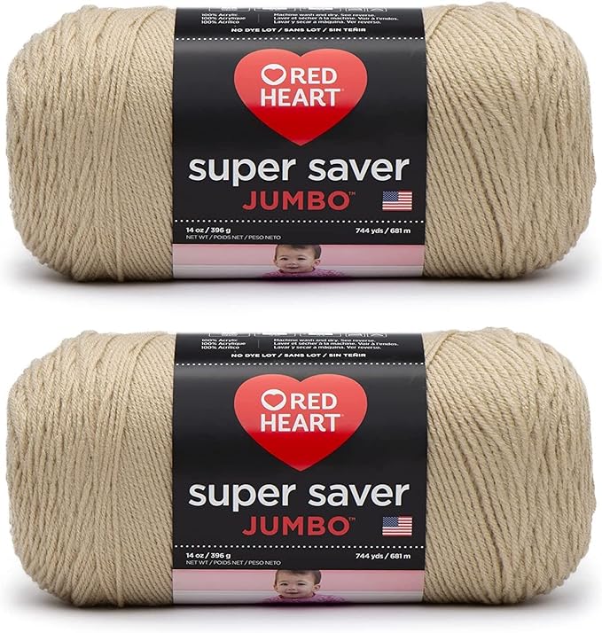 Red Heart Super Saver Jumbo Yarn for Crocheting, Buff, 2-Pack