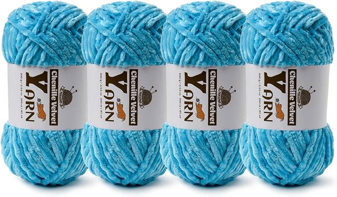 Chenille Crochet Lake Blue Yarn 4 Pack