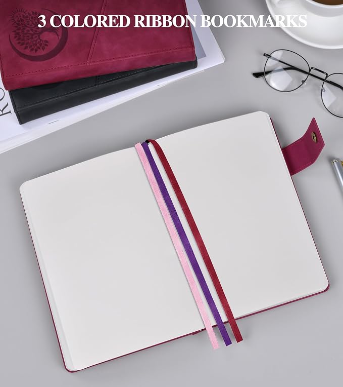 PAIBAS Blank Journal Notebook, A5 Hardcover Leather Sketchbook with 200 Pages Thick Blank Paper for Men Women, Unlined Drawing & Writing Journal, 5.9" x 8.4" Plain Notebook (wine red)