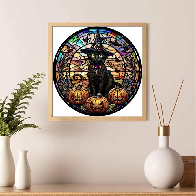 Halloween Cat Diamond Art Kits for Adults Diamond Painting Kit for Beginner