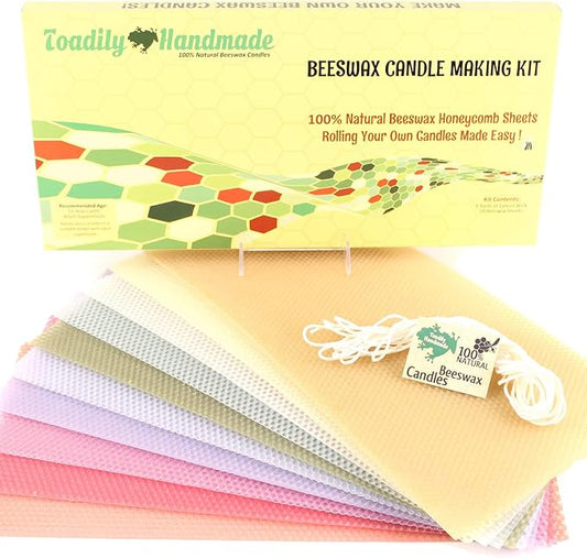 Beeswax Candle Making Kit with 10 Full Size (16" x 8") Honeycomb Beeswax Sheets in Pastel Colors and 18 Feet of Cotton Wick - Candle Making Supplies for DIY Craft Kit Made in USA