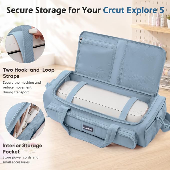 AMOIGEE Puff Carrying Case for Cricut Explore 5, Quilted Storage Bag for Die-Cutting Machine, Travel Craft Tote with Pockets for Vinyl, Tools, Mats and Cricut Accessories and Suppliers