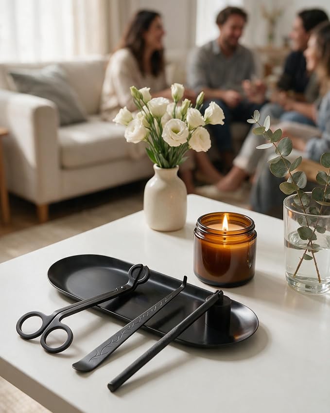 YOUTUOY 4 in 1 Candle Accessory Set, Matte Black